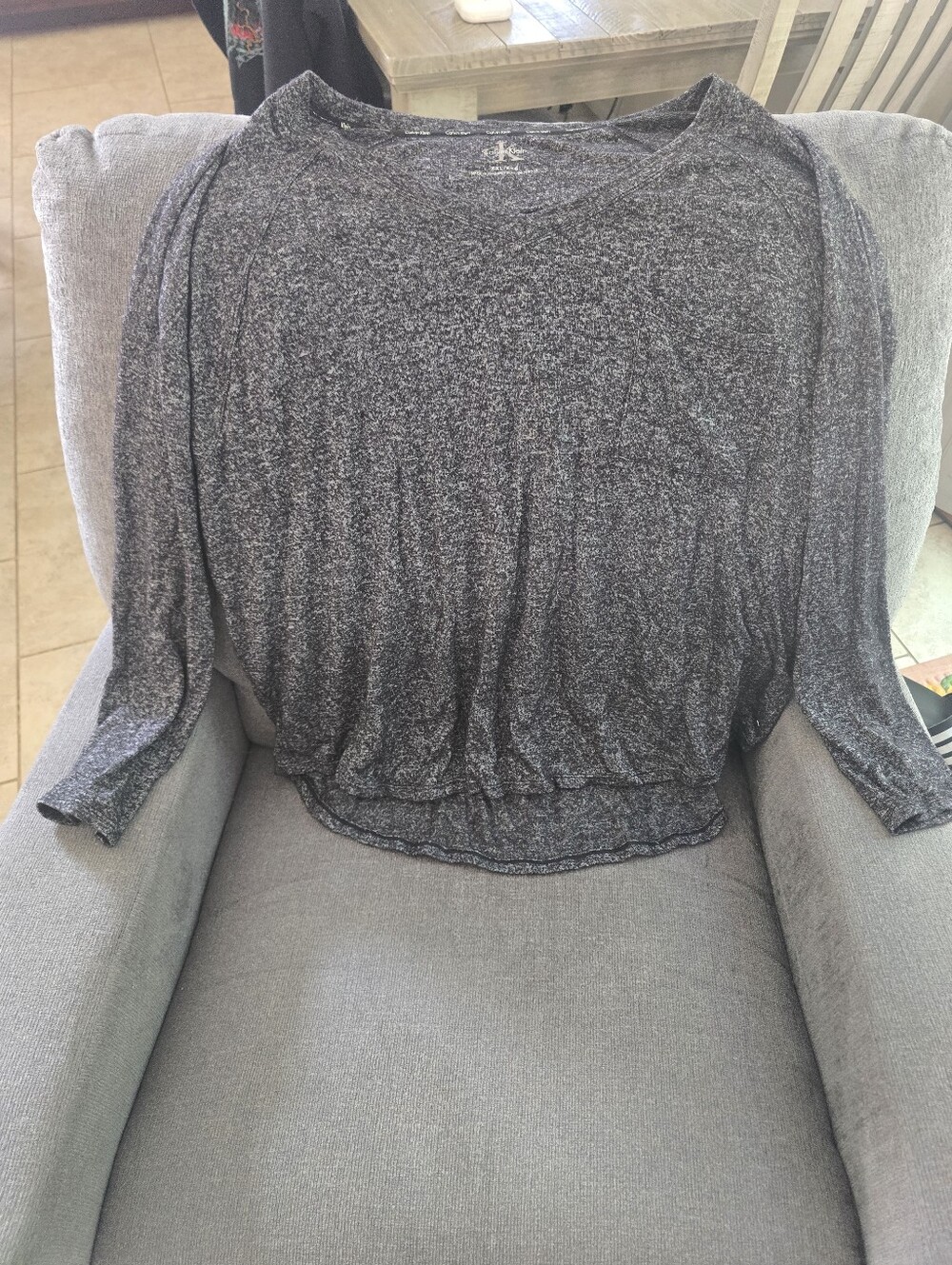 Calvin Klein Charcoal Heather V-Neck Long Sleeve Top